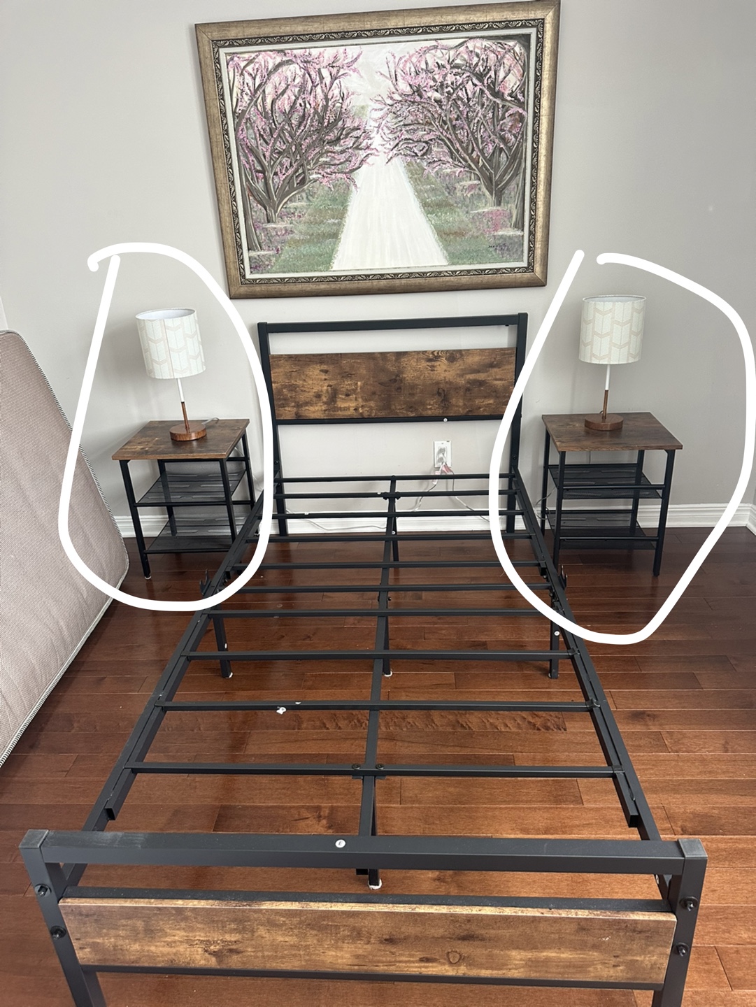 Metal nightstands with wood table top