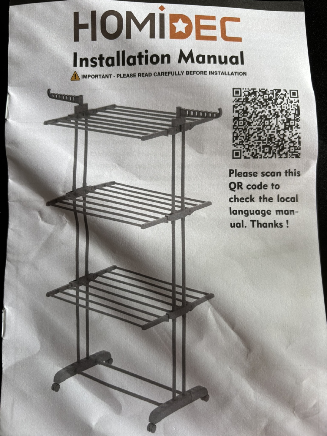 HOMIDEC 3-Tier Rolling Clothes Drying Rack