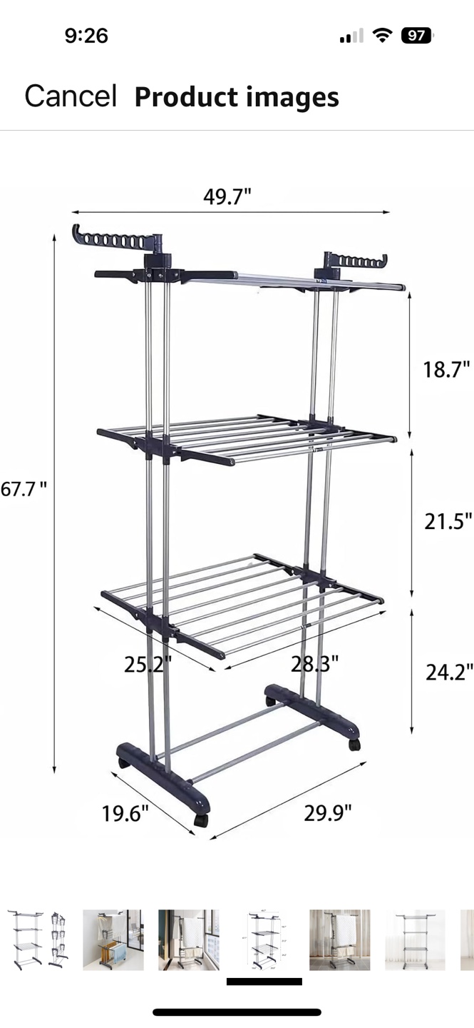 HOMIDEC 3-Tier Rolling Clothes Drying Rack - photo 3
