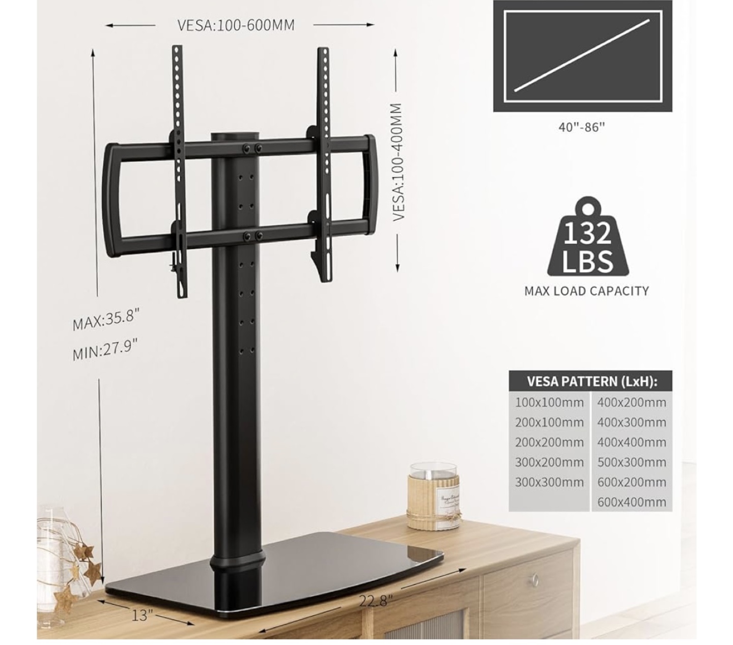 TV Stand for 40-86 inch TVs - Sturdy and Stylish