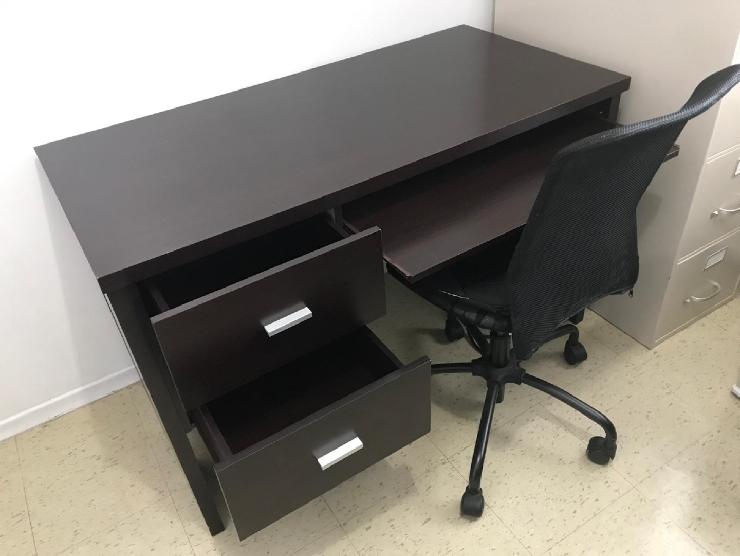 Dark Brown Computer Desk with Two Drawers - photo 2
