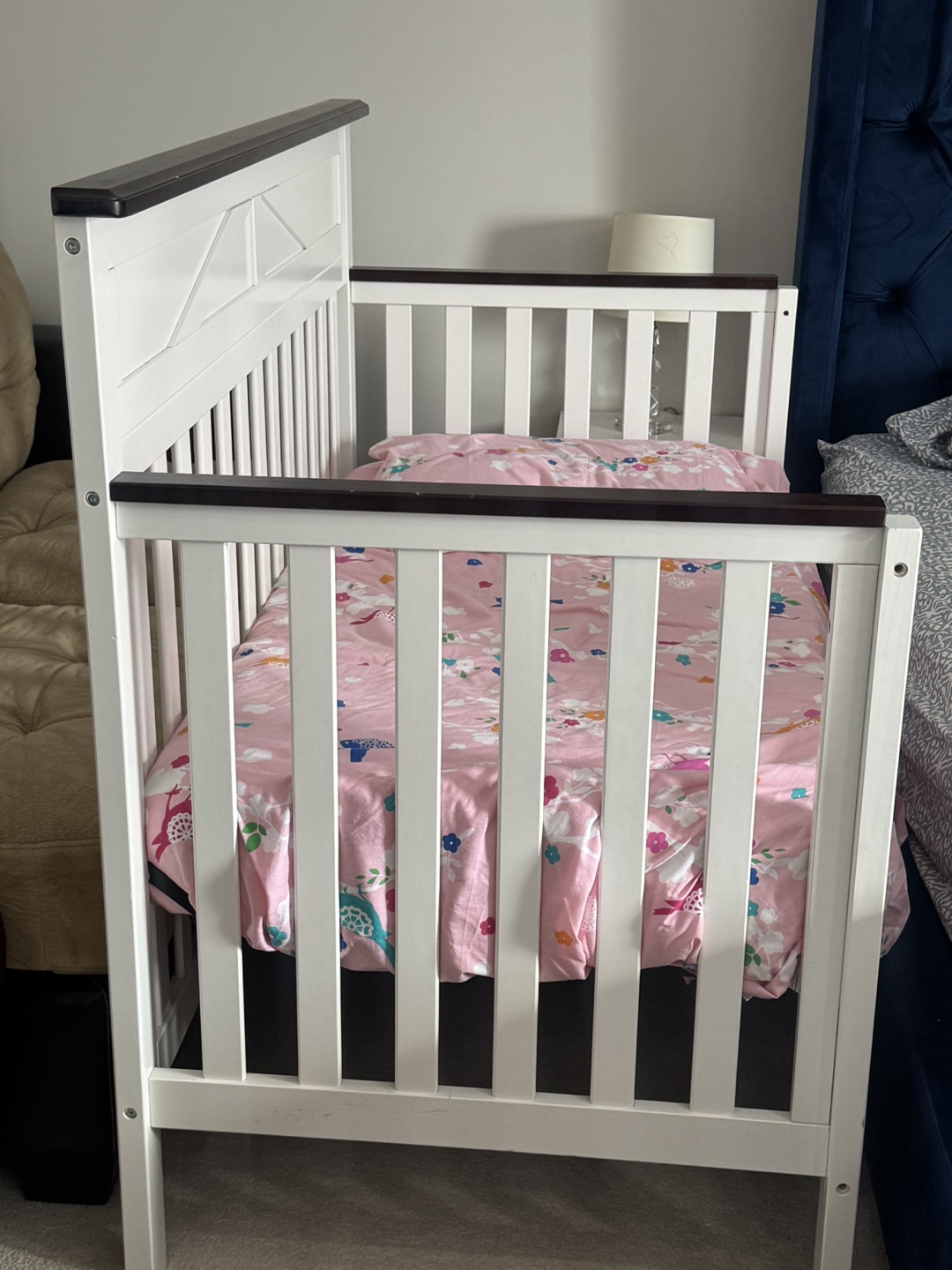 White and Dark Brown Toddler Bed
