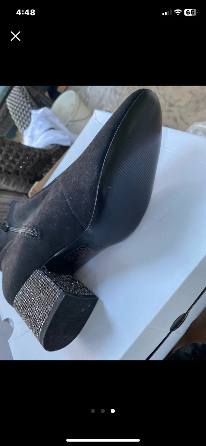 Black Suede Ankle Boots with Rhinestone Heel image indicator(3)