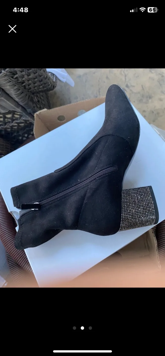 Black Suede Ankle Boots with Rhinestone Heel image indicator(2)