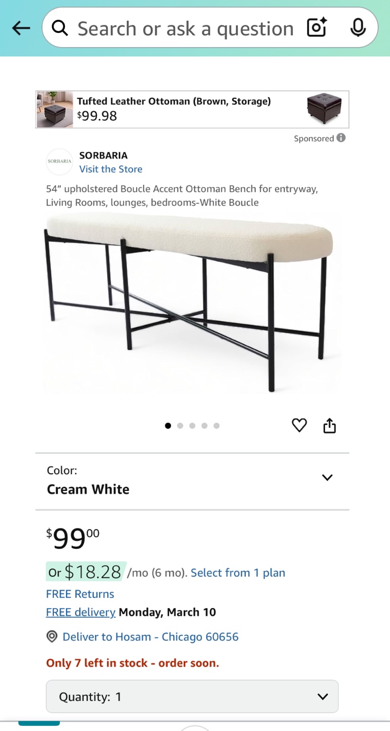 Sorbaria 54" Upholstered Boucle Accent Bench - photo 5