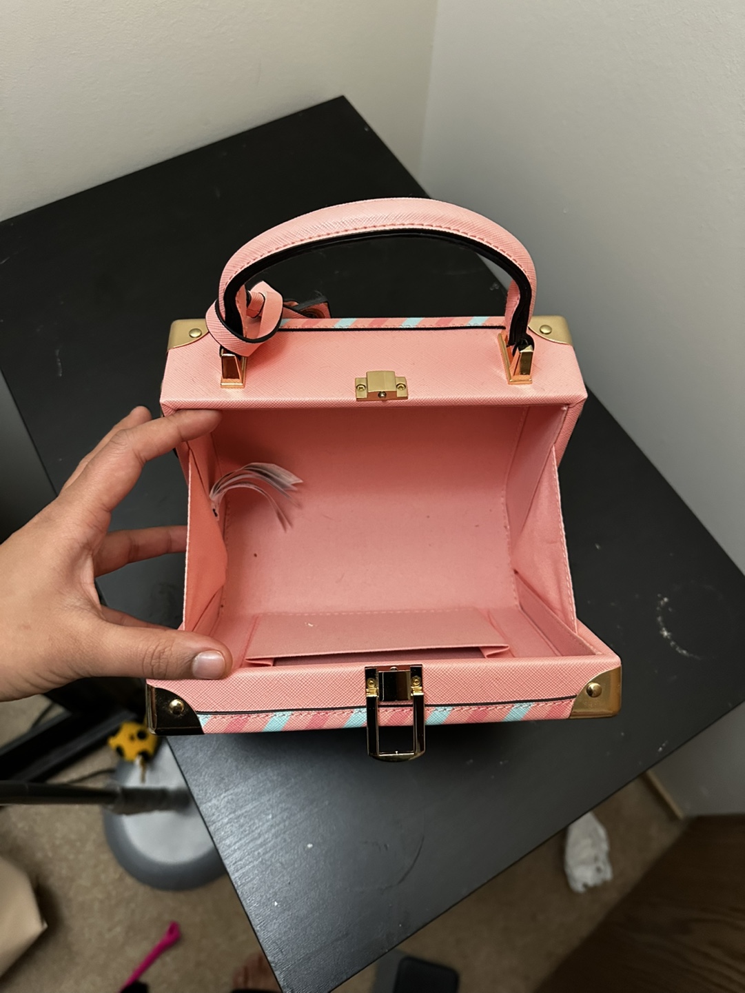 Pink Suitcase-Style Handbag with Removable Strap - photo 3