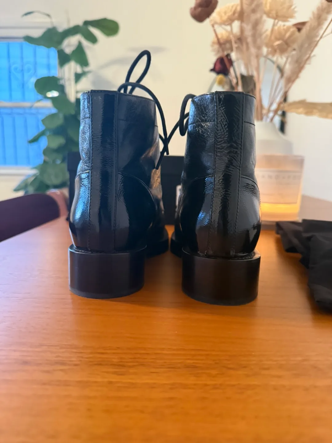 Chanel Black Leather Lace-Up Boots Size 37 image indicator(3)