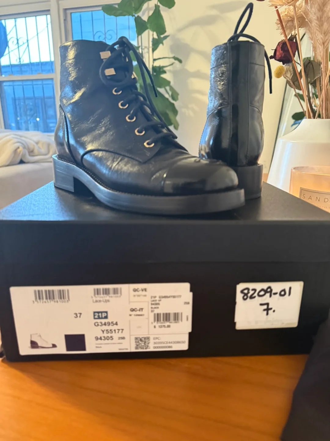 Chanel Black Leather Lace-Up Boots Size 37 image indicator(2)