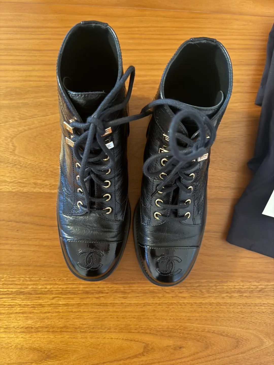 Chanel Black Leather Lace-Up Boots Size 37 image indicator(6)