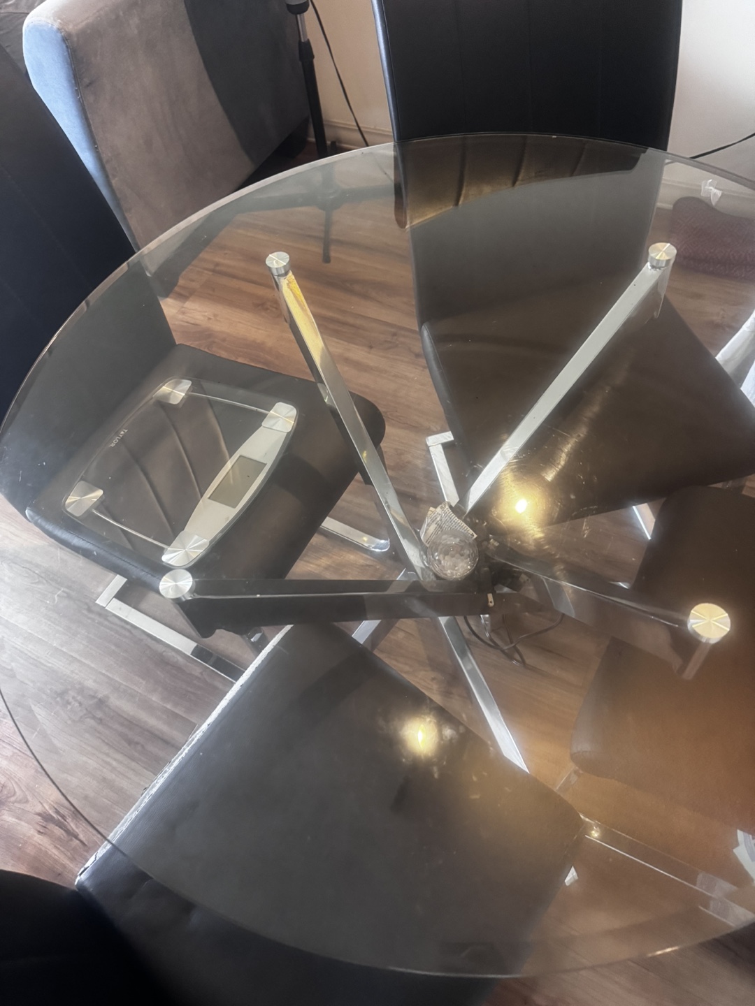Glass Dining Table Set with 4 Black Chairs