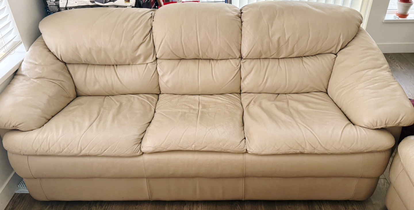 Beige Leather Sofa Set - photo 2