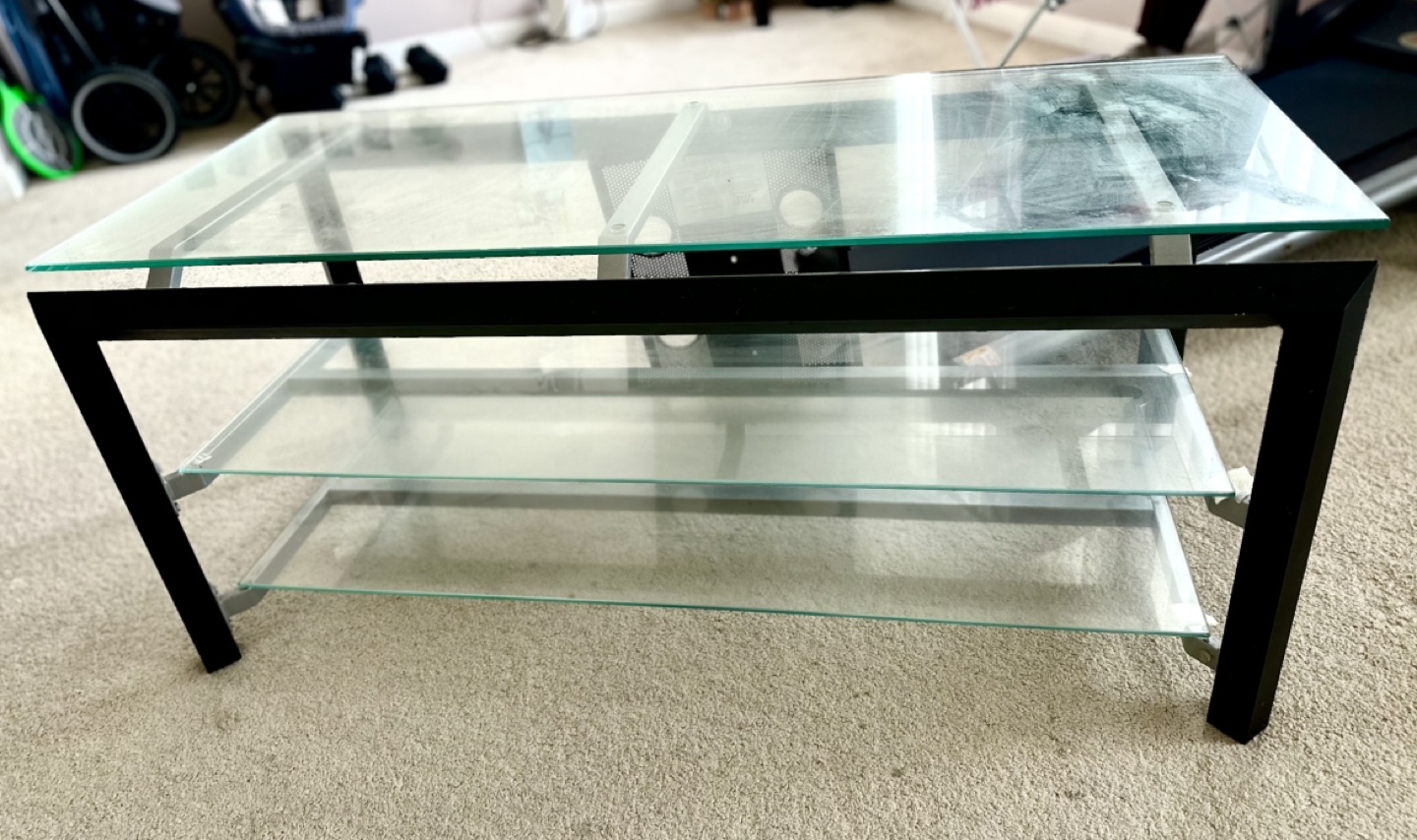 Glass TV Stand with Metal Frame