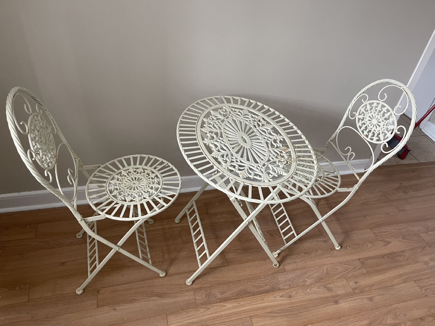Ornate Metal Bistro Set - Table and Two Chairs