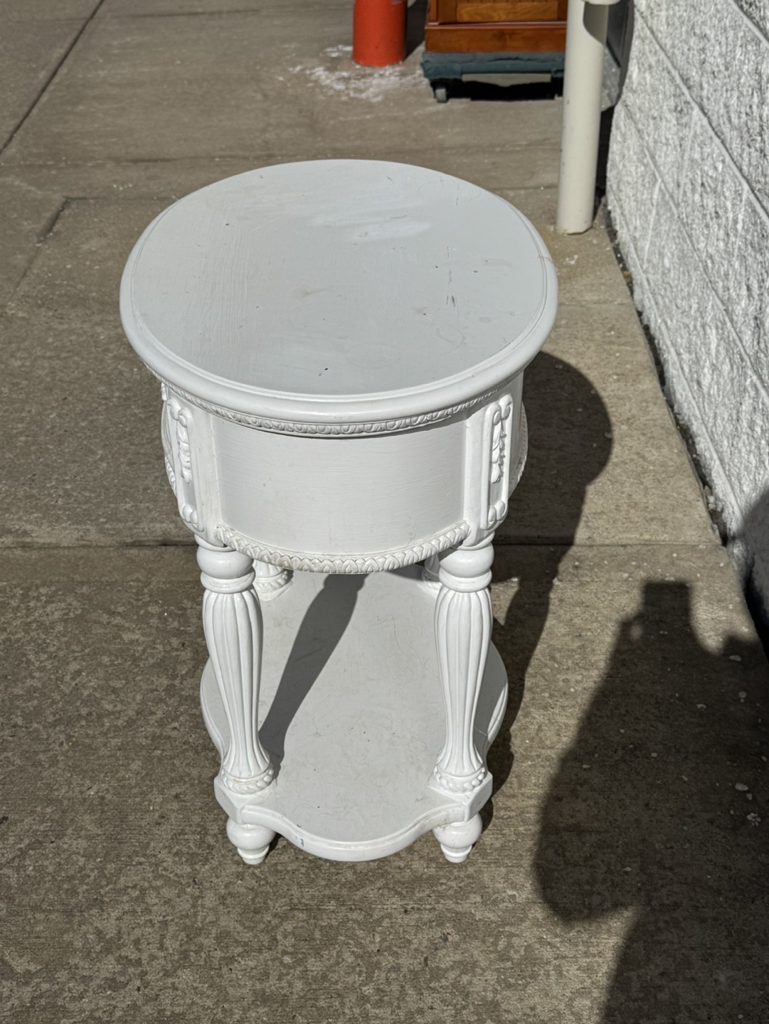 White Oval End Table with Drawer - photo 3