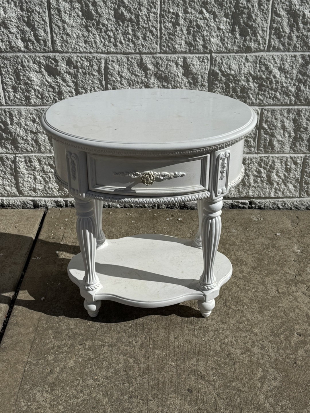 White Oval End Table with Drawer