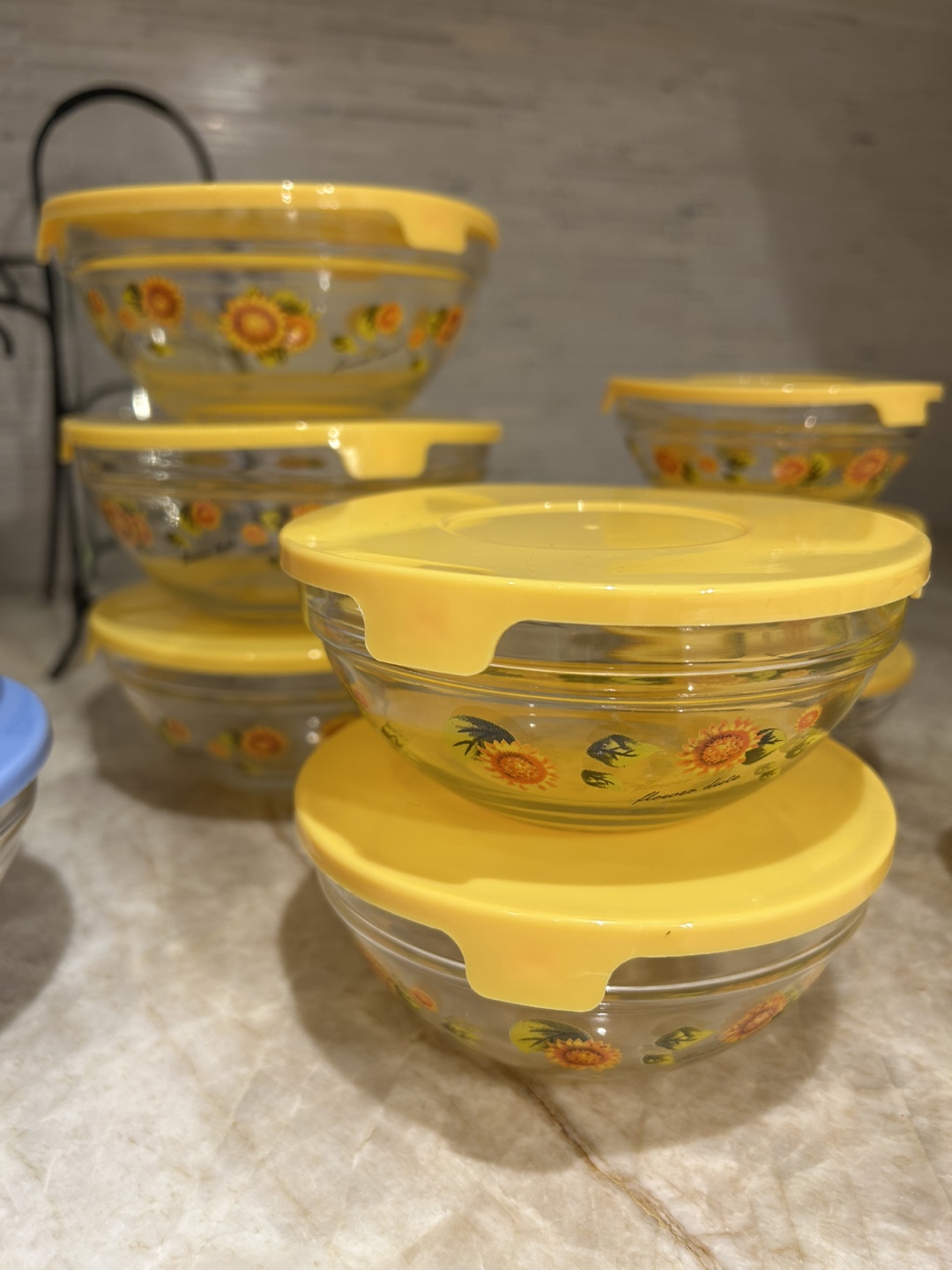 13 Glass Bowls With Lids - Sunflower Designs (Adorable) - photo 2