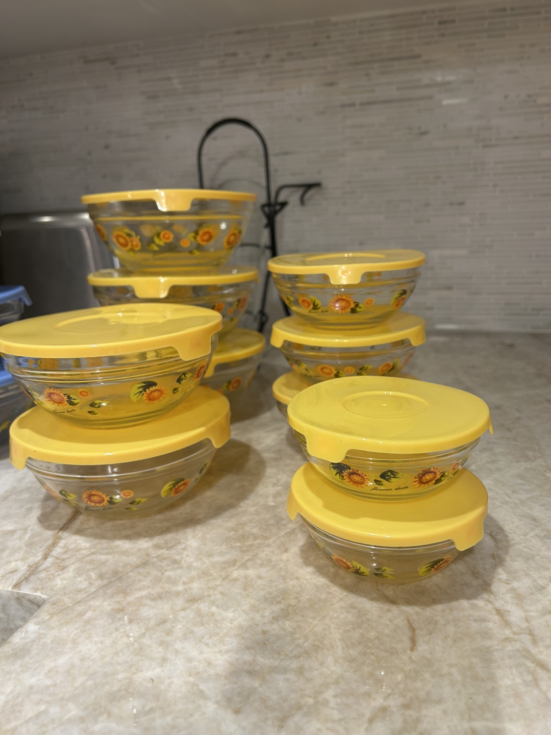 13 Glass Bowls With Lids - Sunflower Designs (Adorable) - photo 3