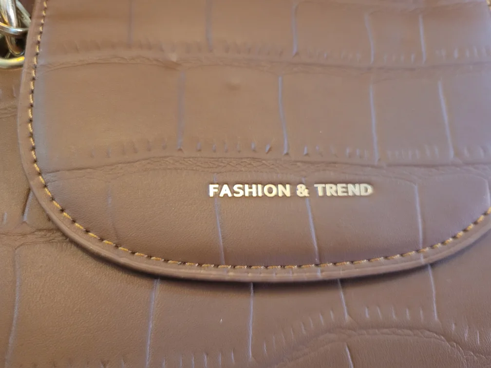 Brown Faux Crocodile Leather Crossbody Bag with Pearl Strap image indicator(5)