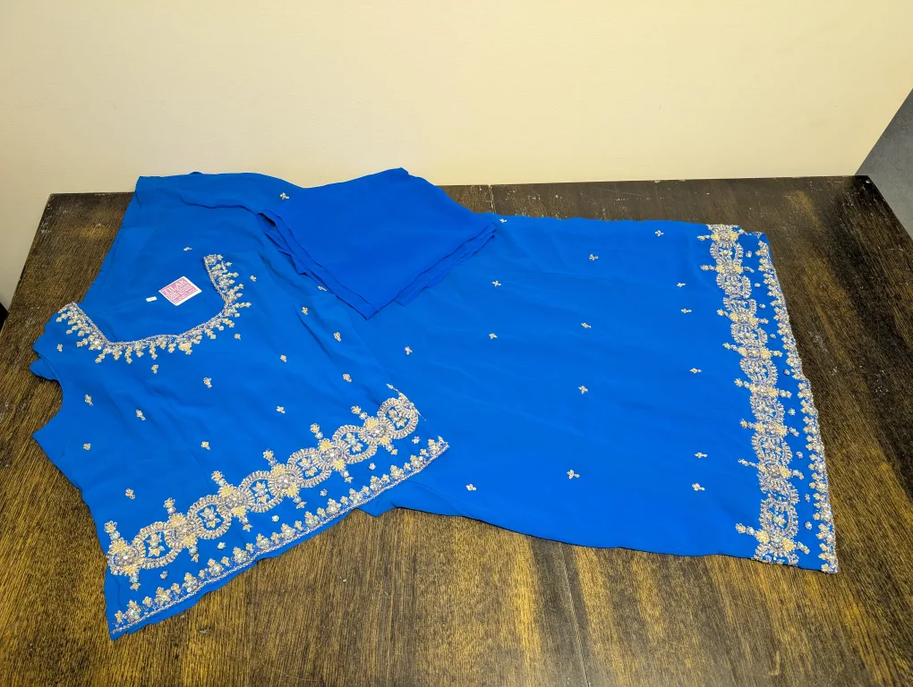 Gorgeous Blue and Gold Embroidered Indian Lengha thumbnail