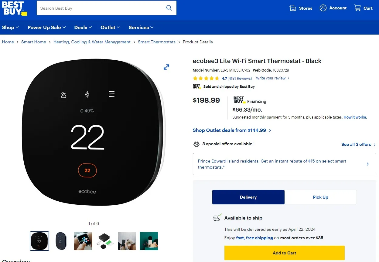 Ecobee3 Lite Smart Thermostats - Brand New in Box image indicator(6)