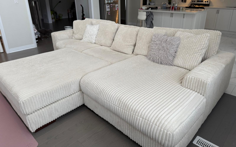 Cream Corduroy Sectional Oversized Sofa with huge ottoman - photo 4