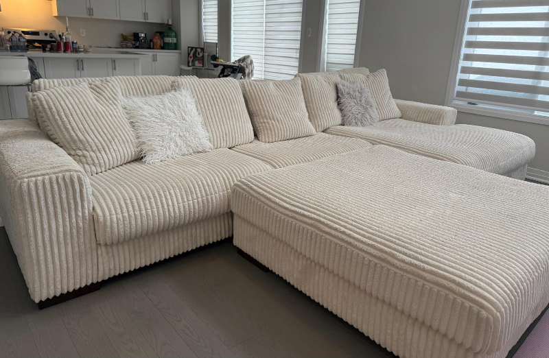 Cream Corduroy Sectional Oversized Sofa with huge ottoman - photo 5