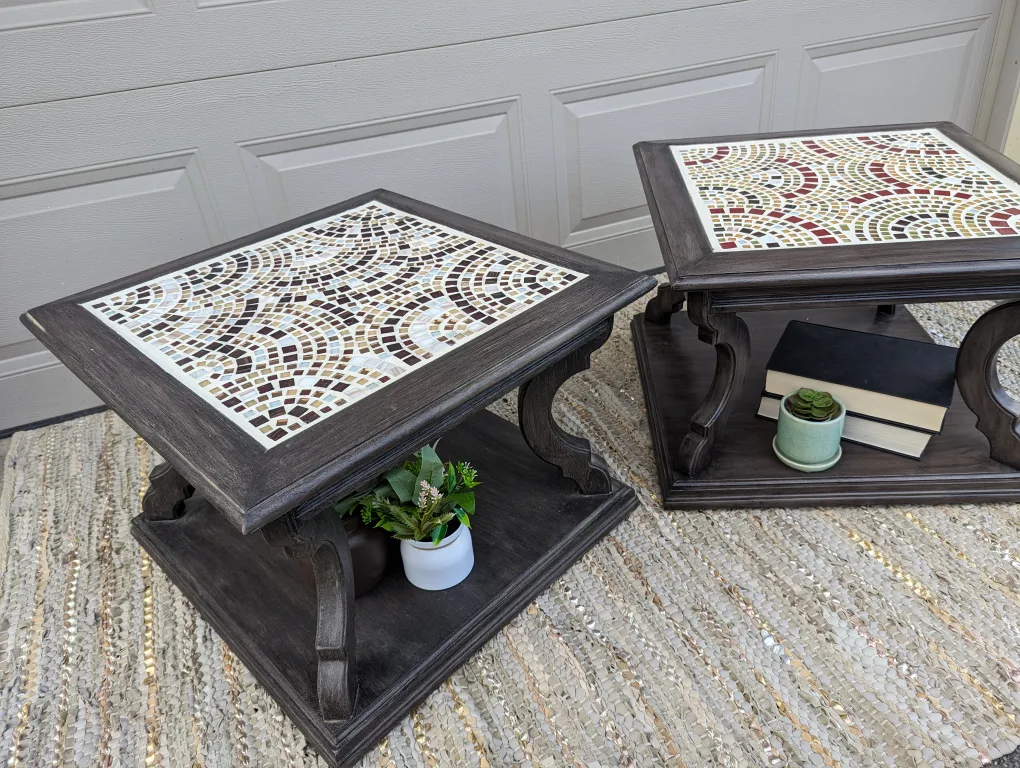 Newly refinished side tables with hand-tiled mosaic patterns image indicator(3)