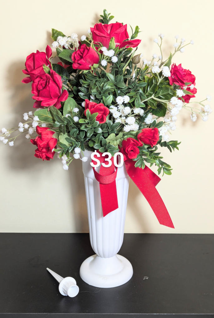 Artificial Red Rose Arrangement in White Vase