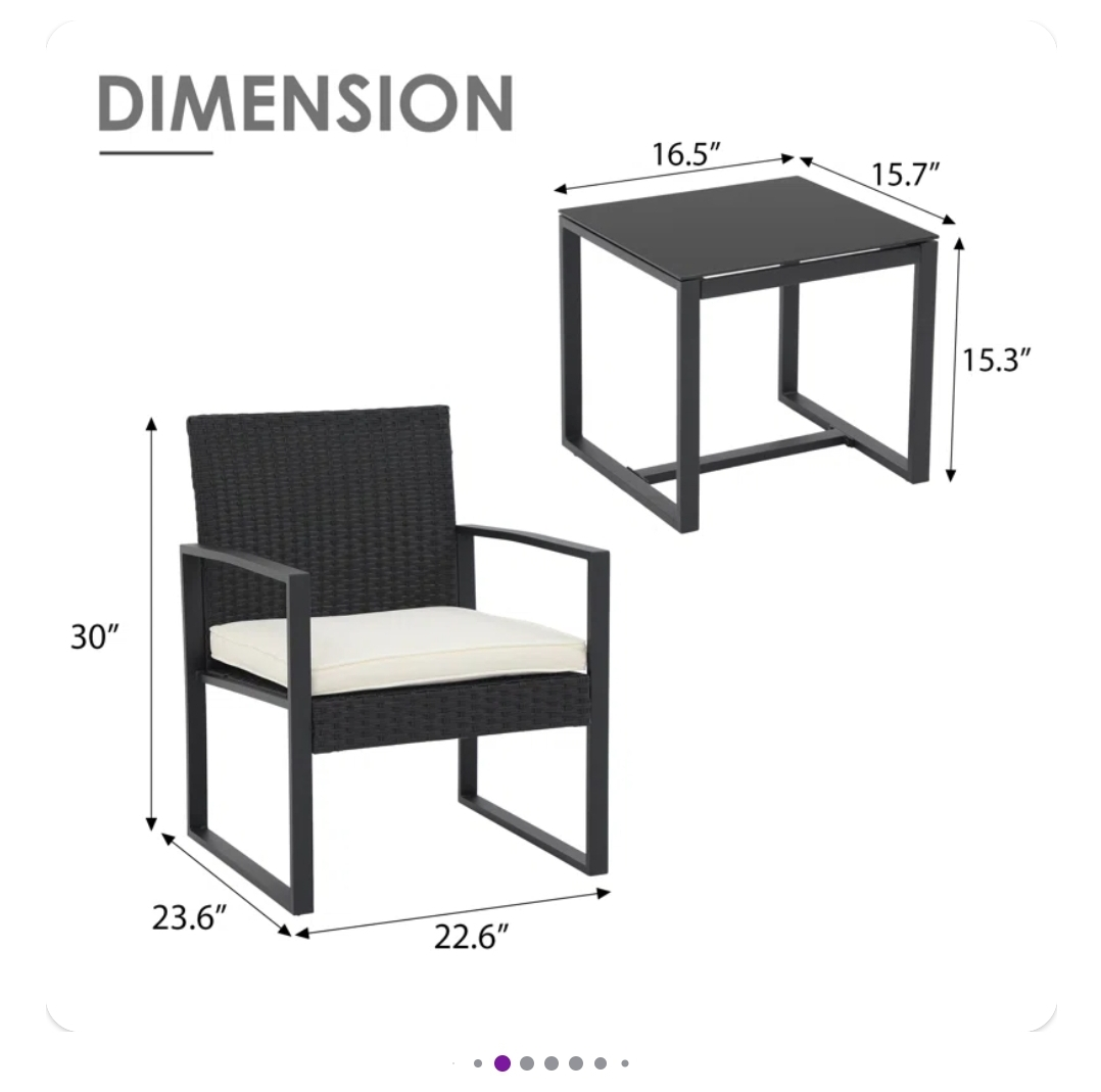 3-Piece Outdoor Patio Conversation Set: 2 Chairs & Table - photo 2
