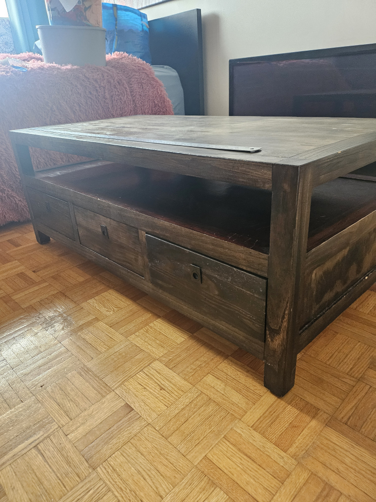 Dark Brown Wooden Coffee Table with Three Drawers - photo 4