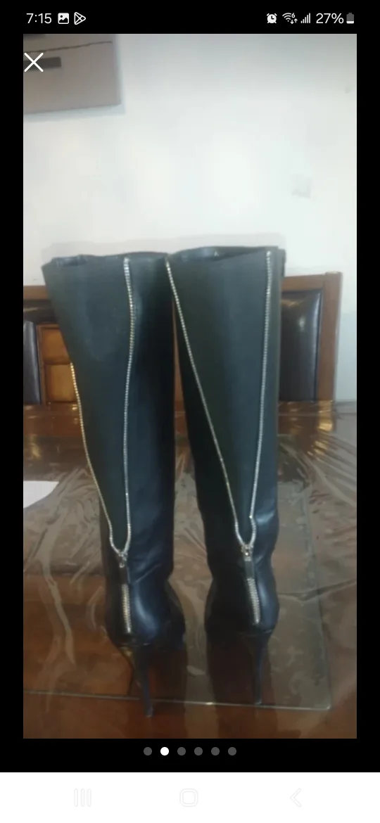 Black Leather Knee-High Boots with Heels image indicator(2)