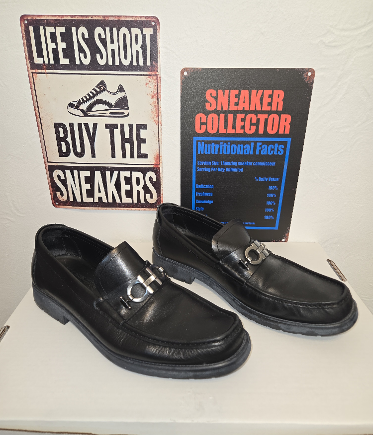 Salvatore Ferragamo Mens Black Leather Loafers Sz 10.5