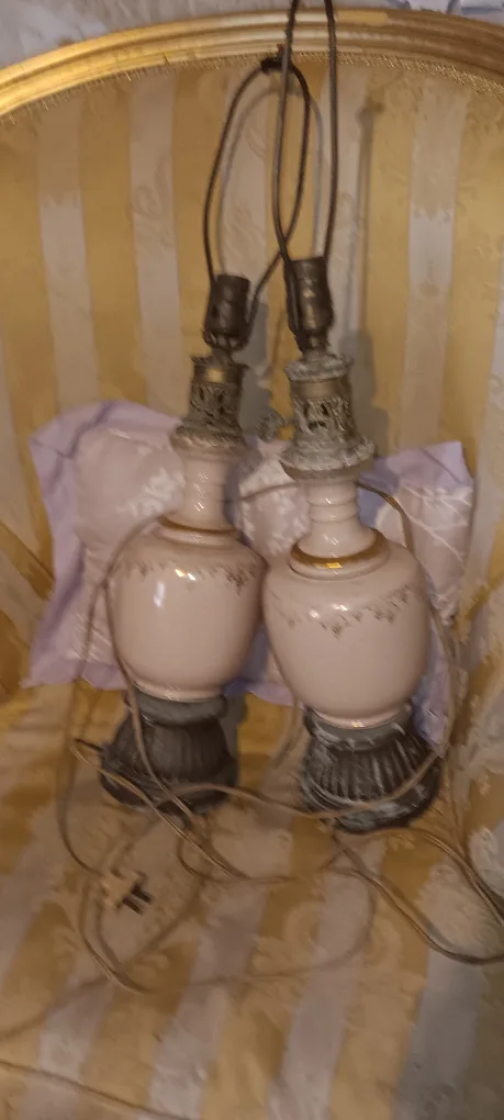 Pair of porcelain and brass Antique Pink Table Lamps image indicator(2)