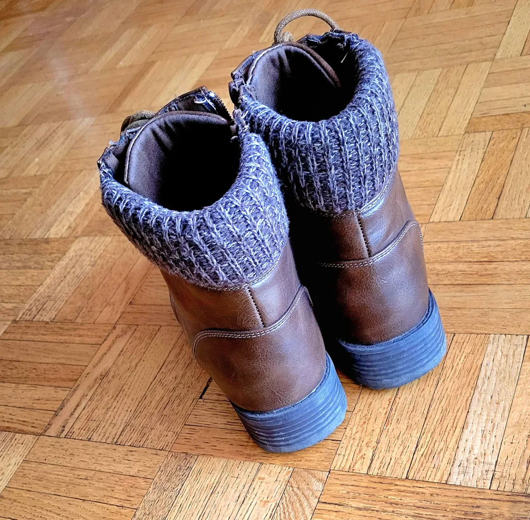 Brown Ankle Boots with Knit Cuff image indicator(2)
