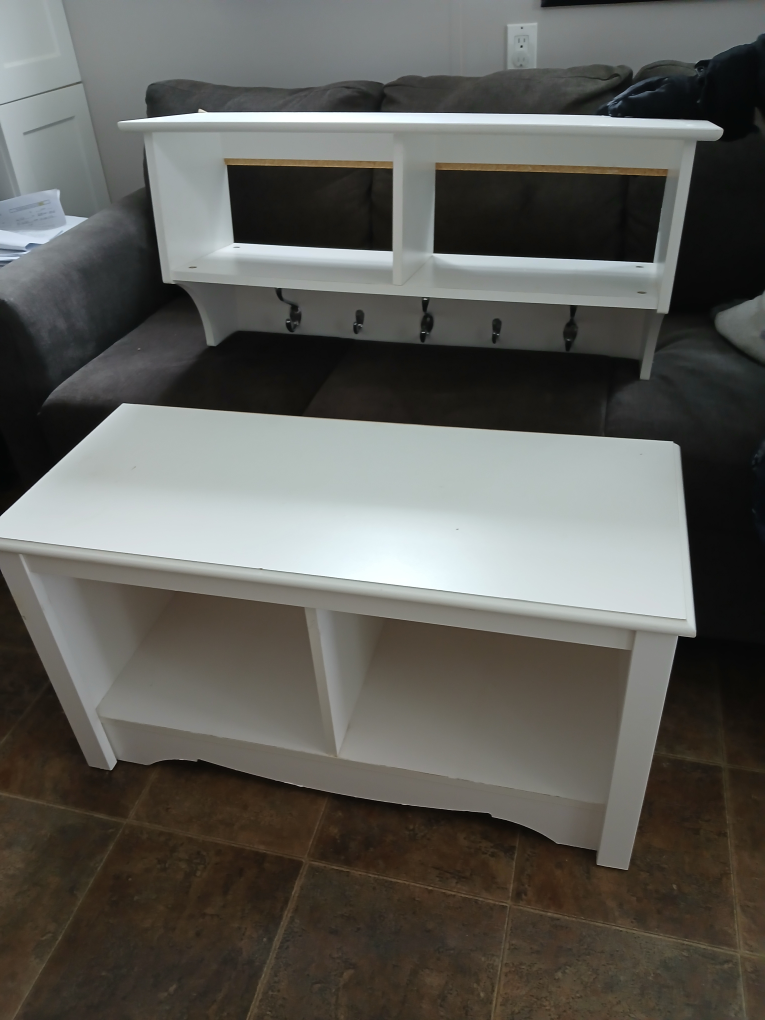 White Entryway Bench and Shelf Set
