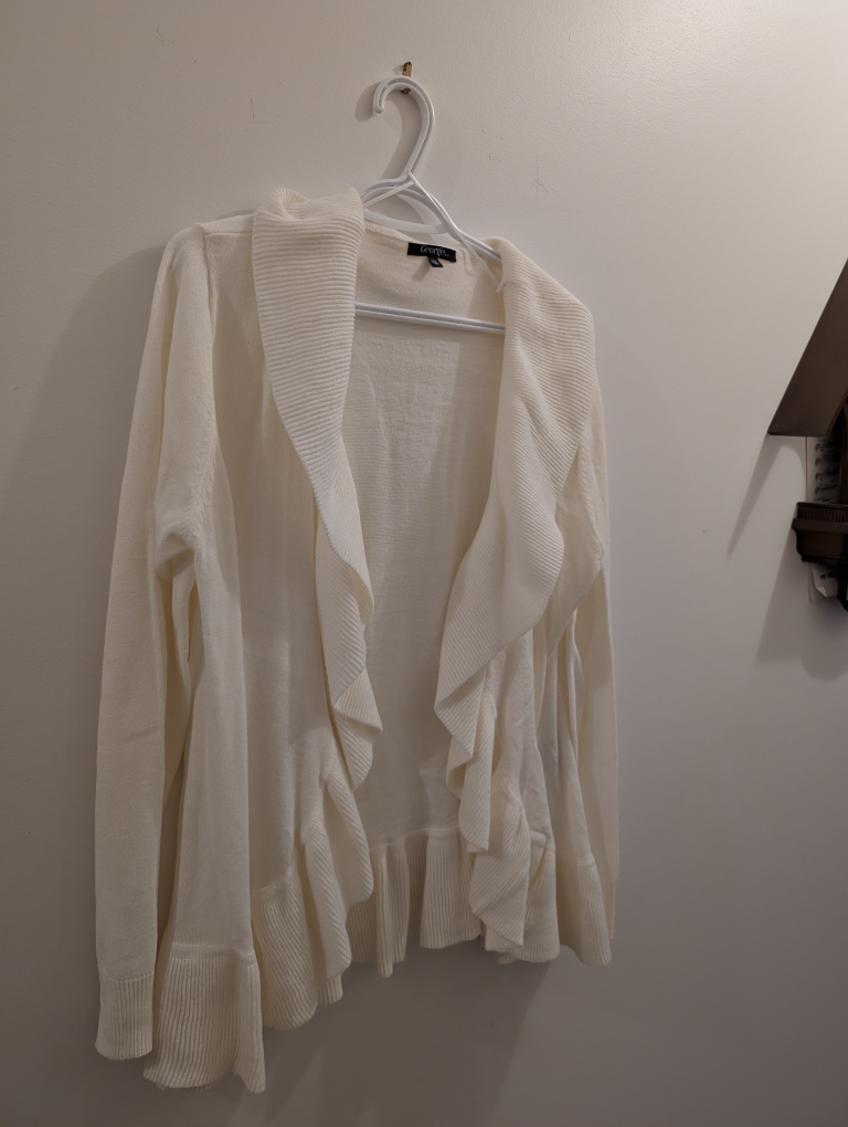 Women's White Ruffle Cardigan Sweater