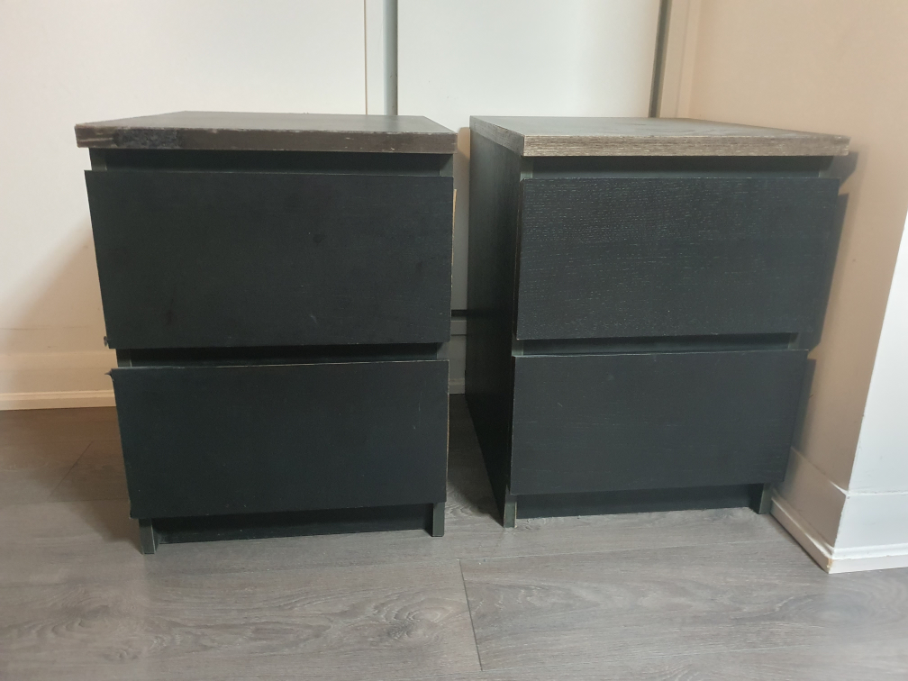 Pair of IKEA MALM Black-Brown Nightstands - photo 2