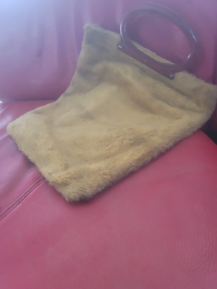Vintage Faux Fur Handbag with Wooden Handle