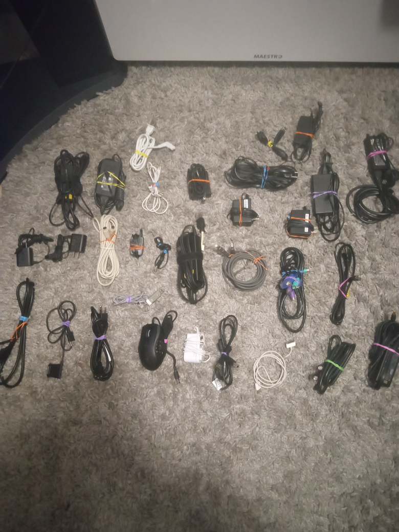Bulk Lot of Cables, Chargers, and Mouse