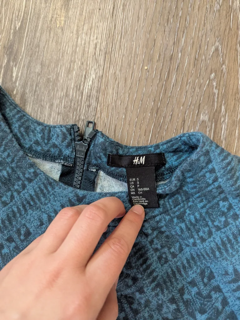 H&M Teal Patterned Long Sleeve Mini Dress Size Small image indicator(2)