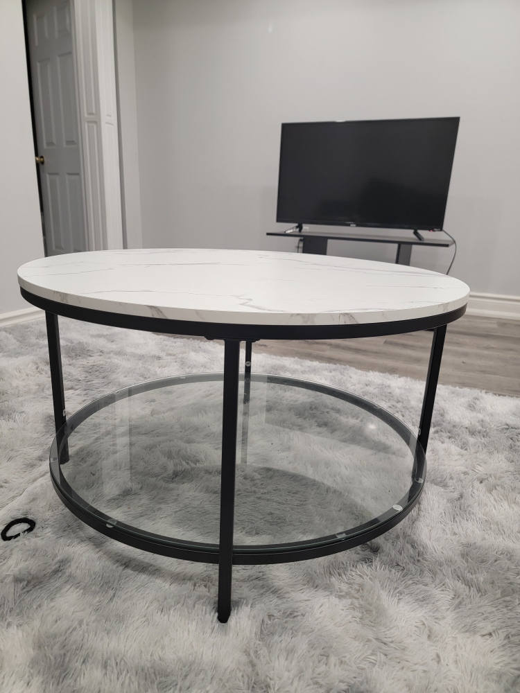 Round Marble Coffee Table with Glass Shelf - photo 2