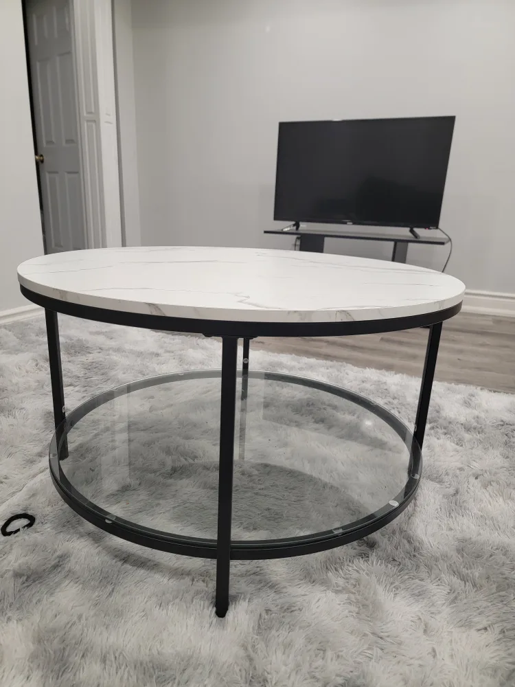 Round Marble Coffee Table with Glass Shelf image indicator(2)