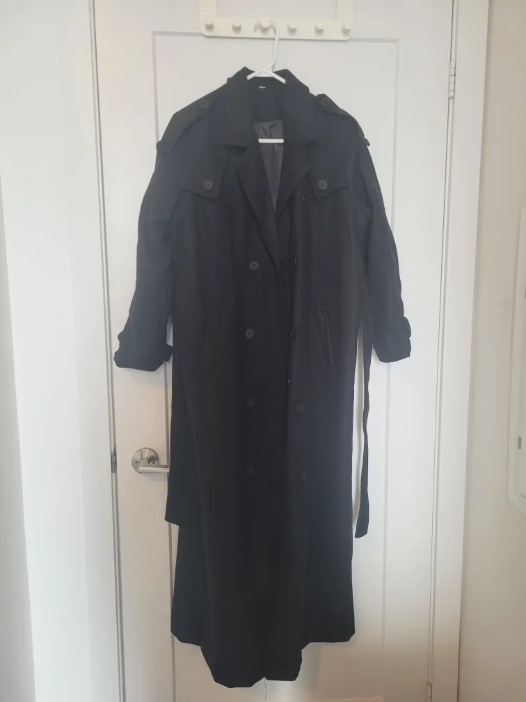 Street Long Trench Coats With Belt Women Black Loose image indicator(4)