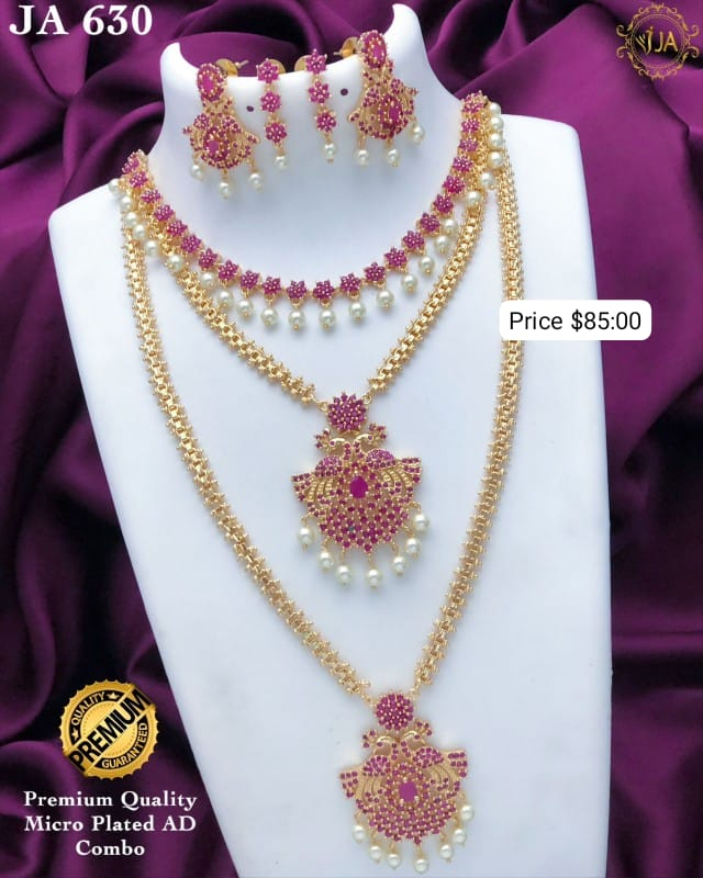 Stunning Ruby and Pearl Necklace Set