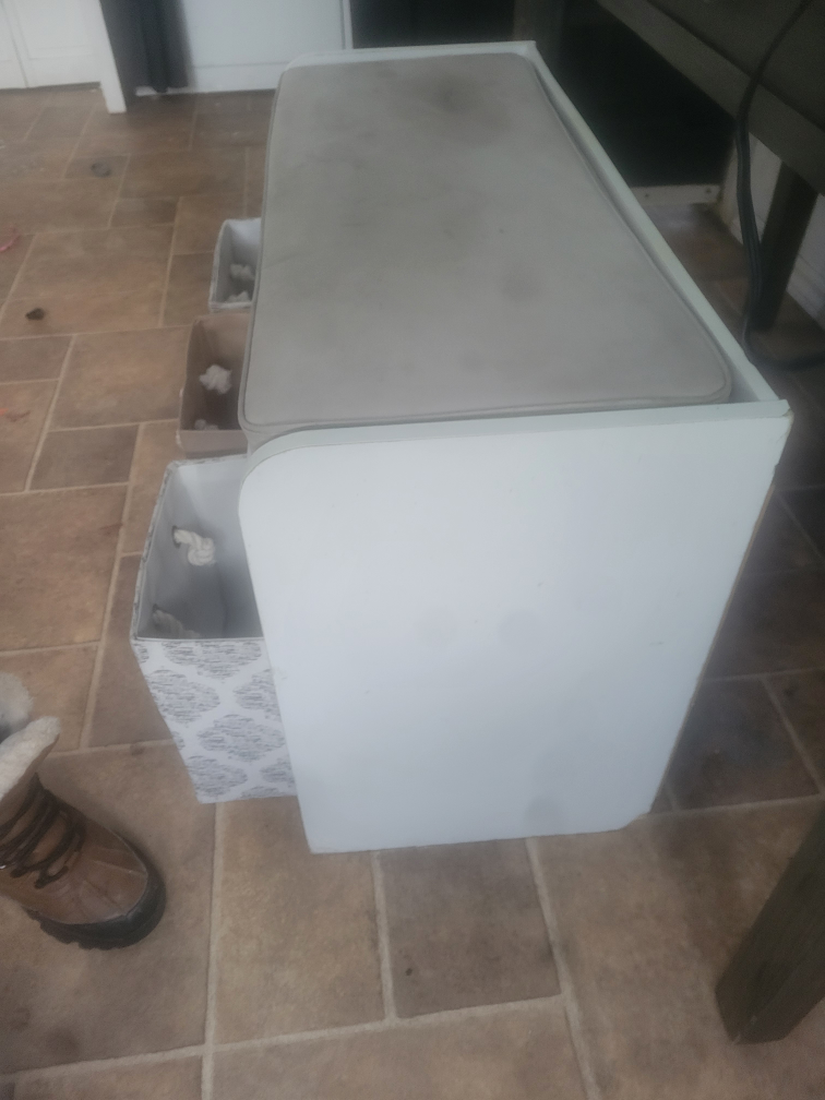 White Storage Bench with Cushioned Seat and Three Fabric Bins - photo 5