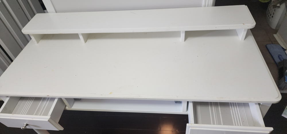 White Desk with Drawers and Shelf