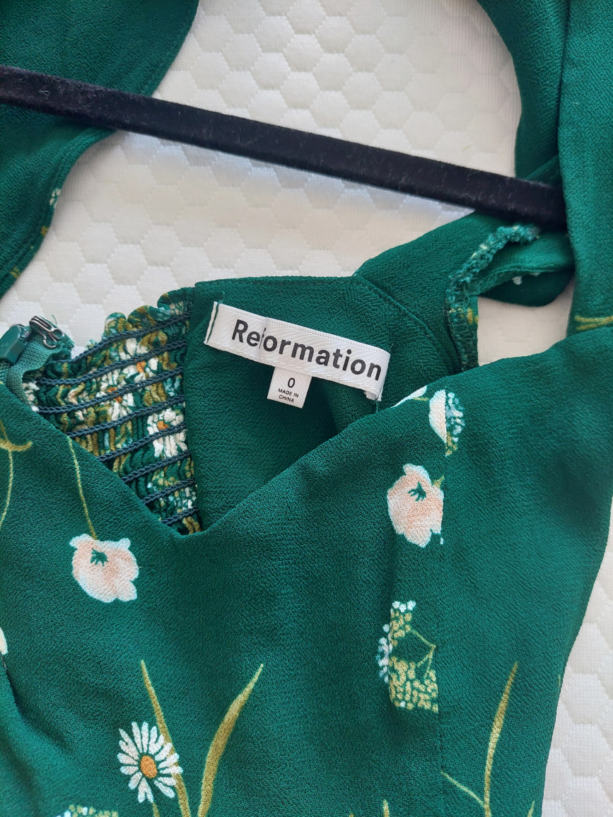 Reformation Green Floral Dress Size 0