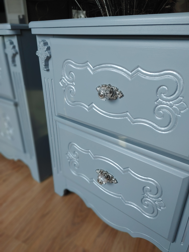 Pair of Two-Drawer Nightstands - Grey