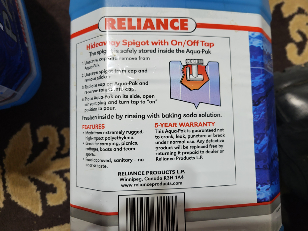 Two Reliance Aqua-Pak Water Containers with Spigots - photo 3