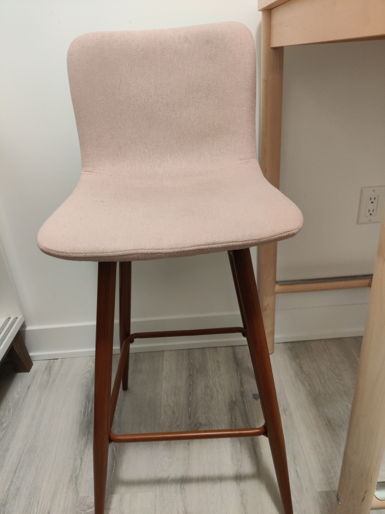 Pair of Pink Fabric Counter Height Stools with Wooden Legs - photo 3